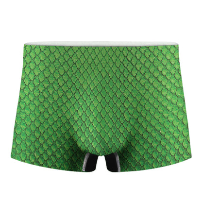 Green Python Snakeskin Print Men's Boxer Briefs