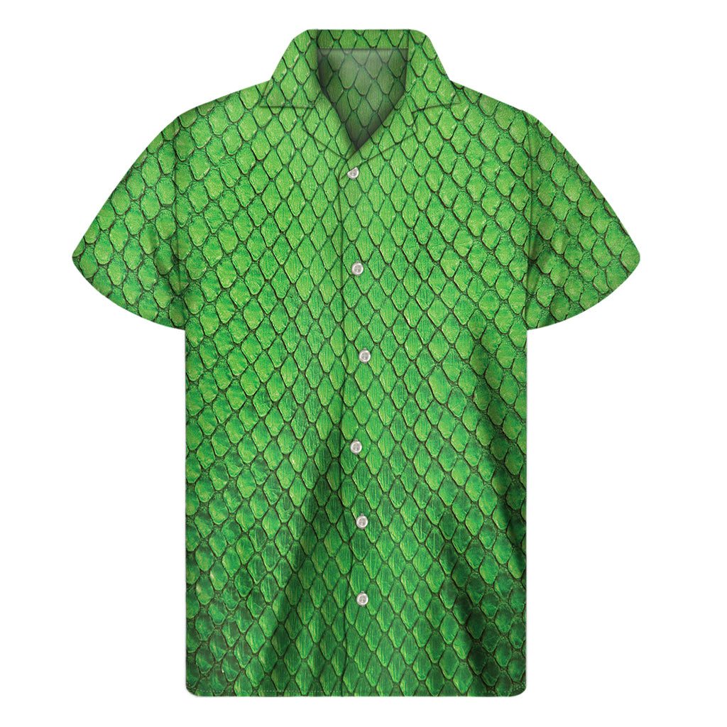 Green Python Snakeskin Print Men's Short Sleeve Shirt