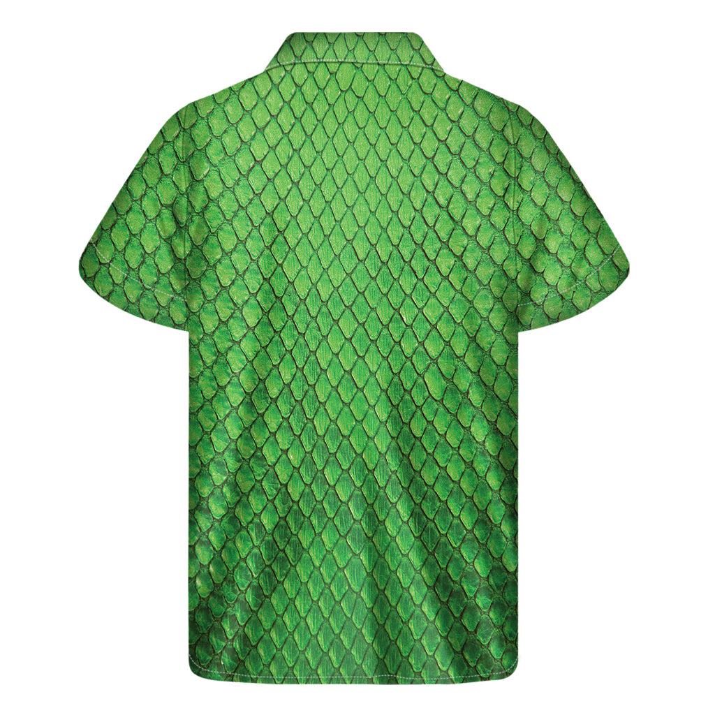 Green Python Snakeskin Print Men's Short Sleeve Shirt