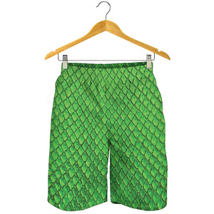 Green Python Snakeskin Print Men's Shorts