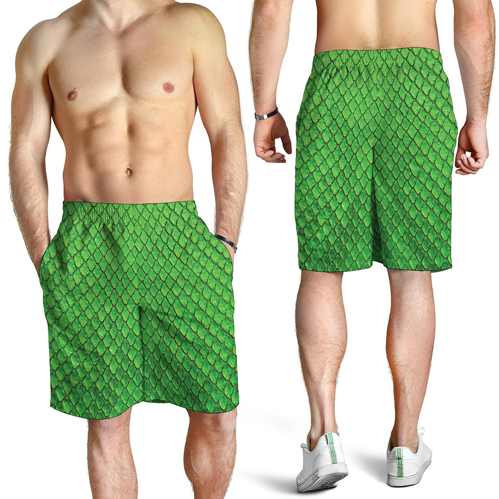 Green Python Snakeskin Print Men's Shorts