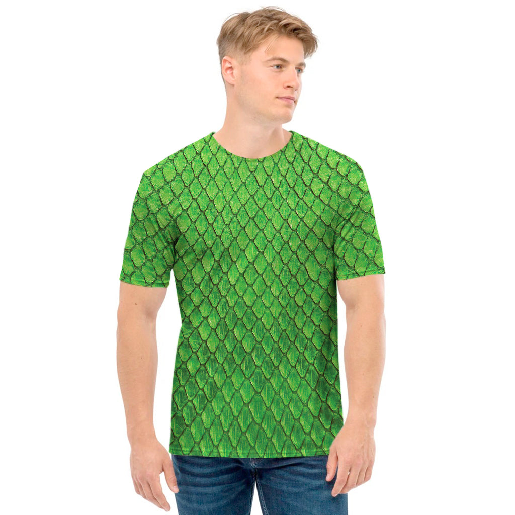 Green Python Snakeskin Print Men's T-Shirt