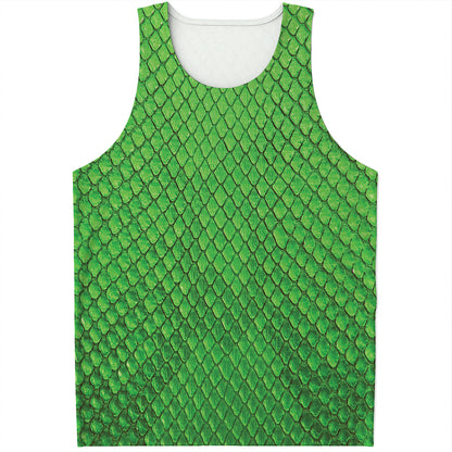 Green Python Snakeskin Print Men's Tank Top