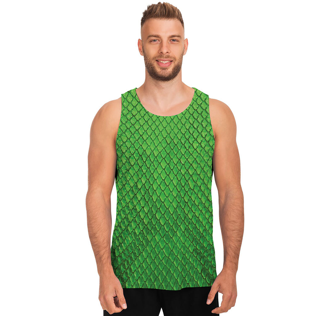 Green Python Snakeskin Print Men's Tank Top