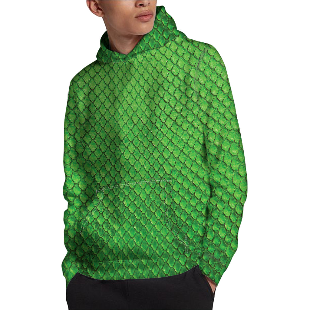 Green Python Snakeskin Print Pullover Hoodie