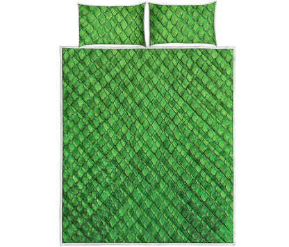 Green Python Snakeskin Print Quilt Bed Set