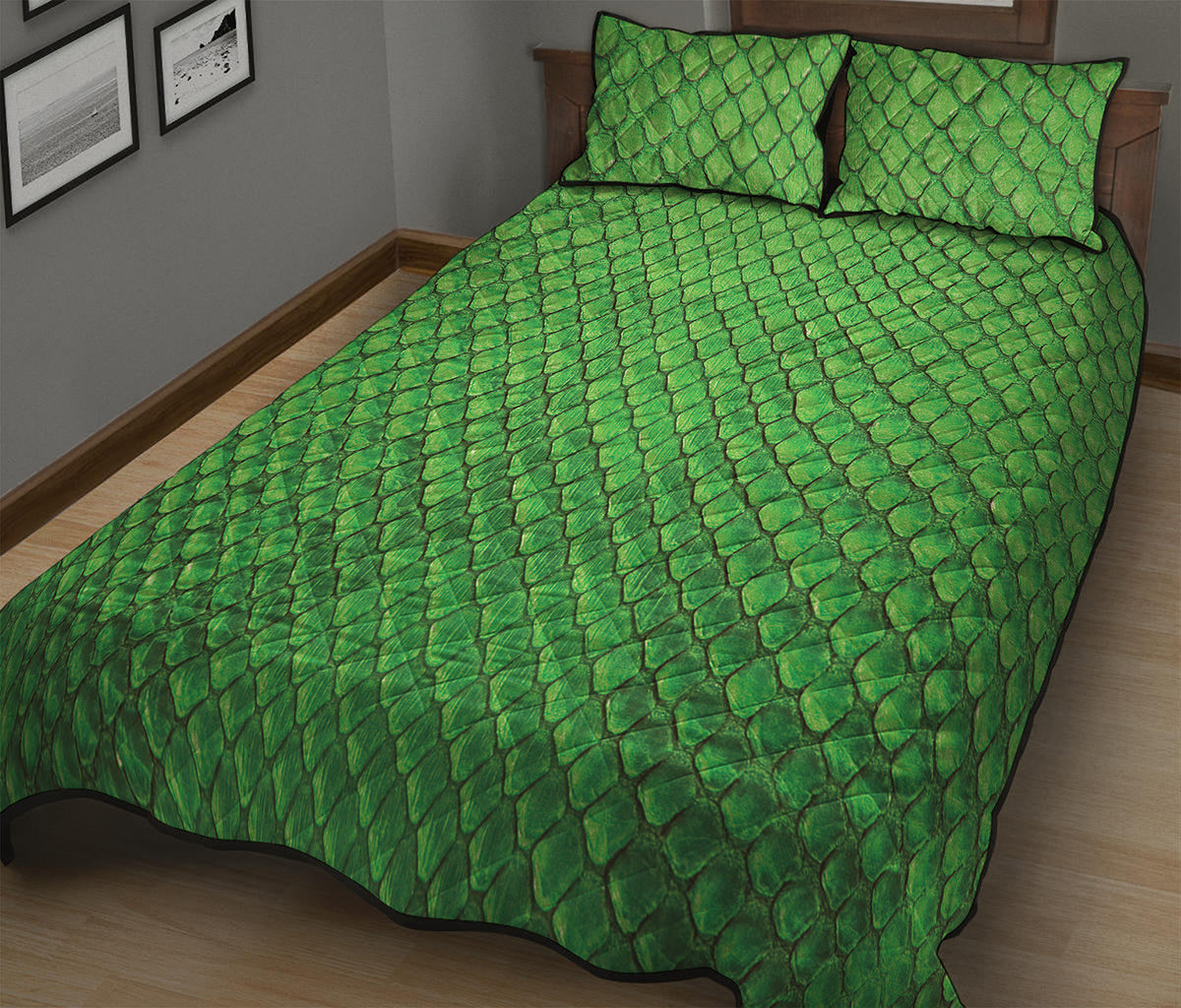 Green Python Snakeskin Print Quilt Bed Set
