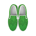 Green Python Snakeskin Print White Slip On Shoes