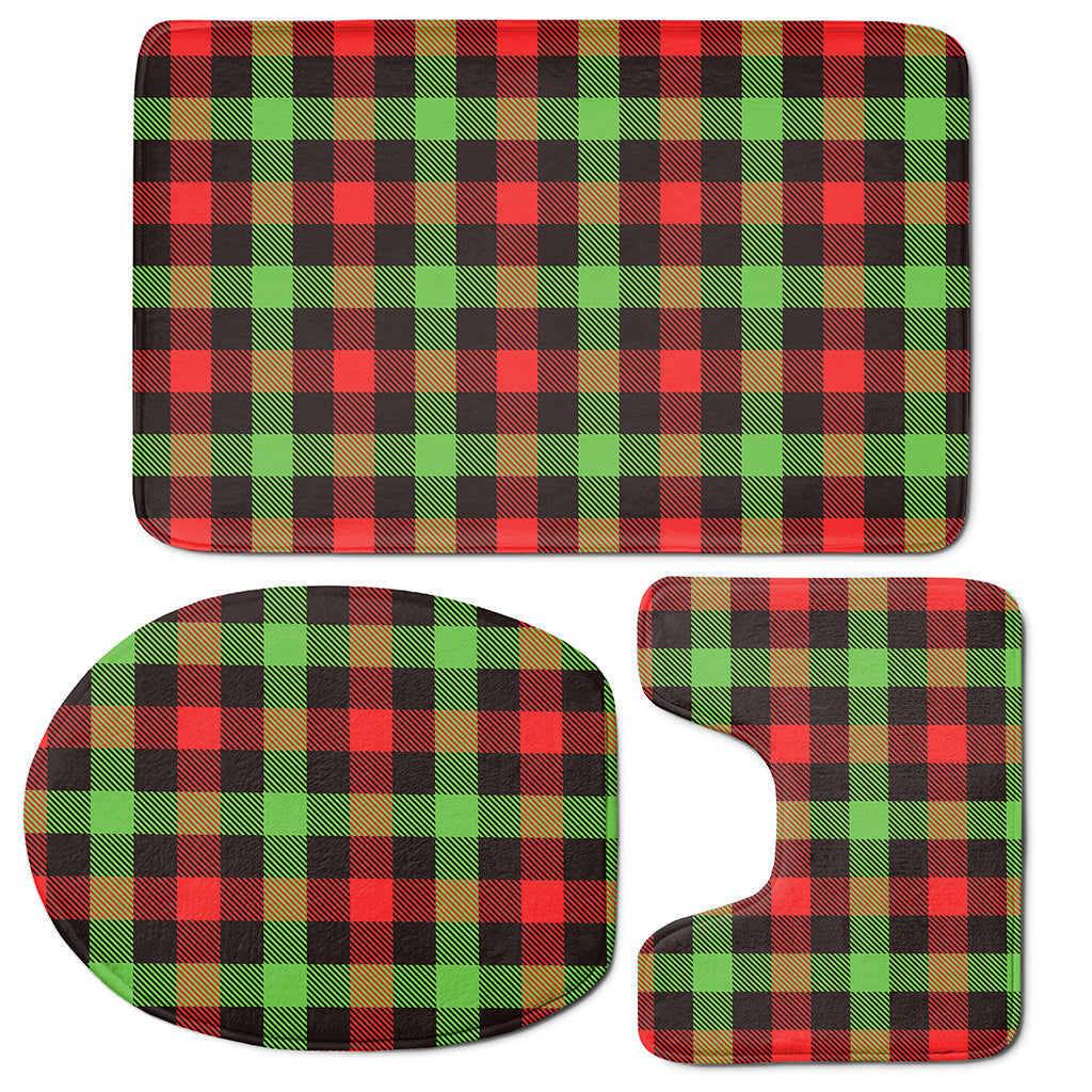 Green Red And Black Buffalo Plaid Print 3 Piece Bath Mat Set