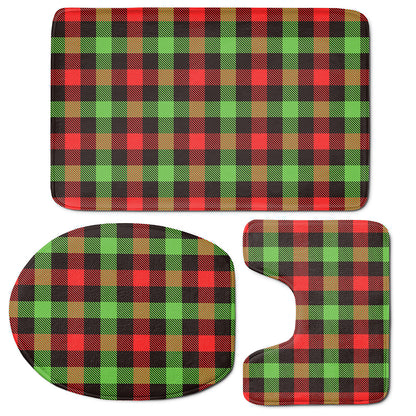 Green Red And Black Buffalo Plaid Print 3 Piece Bath Mat Set