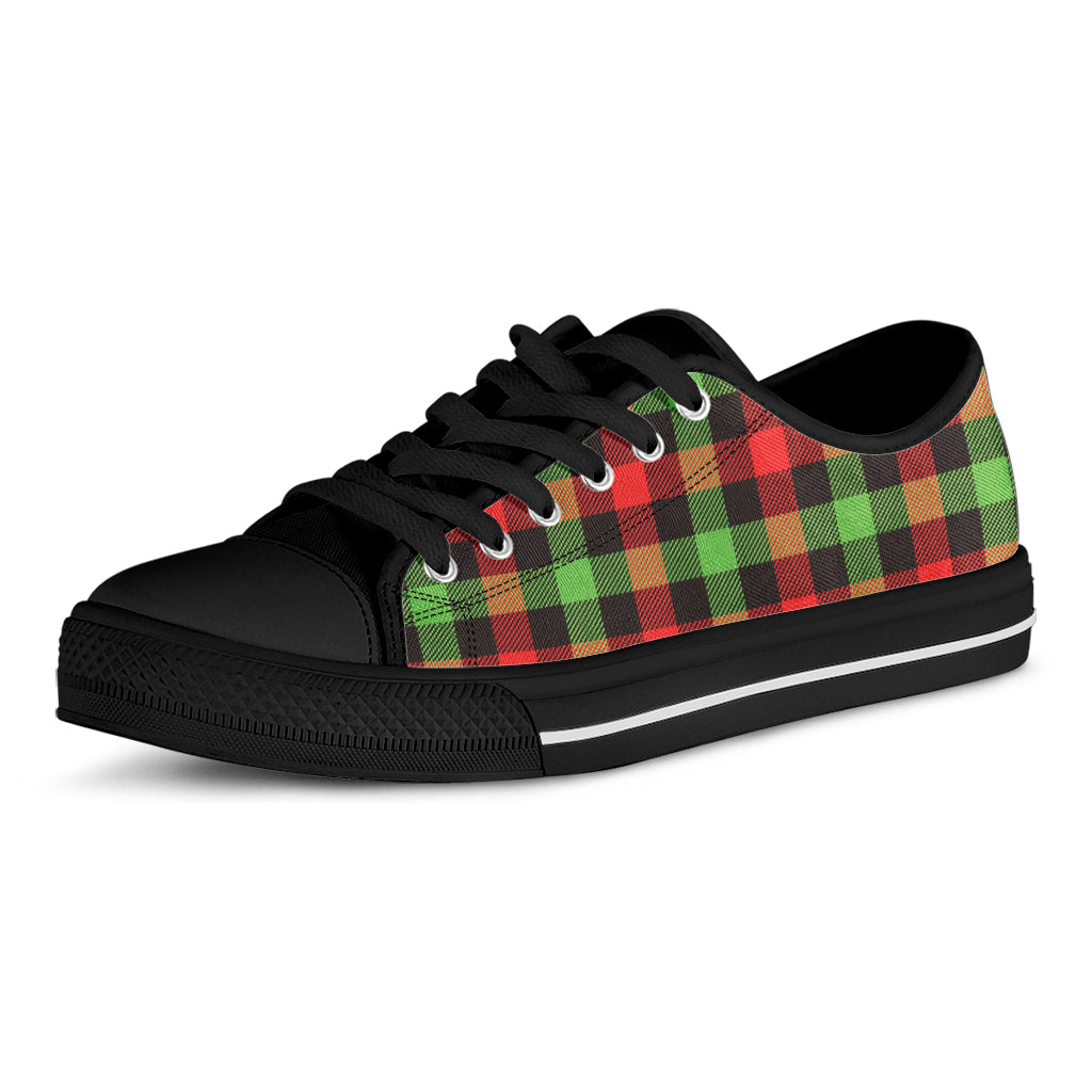 Green Red And Black Buffalo Plaid Print Black Low Top Shoes