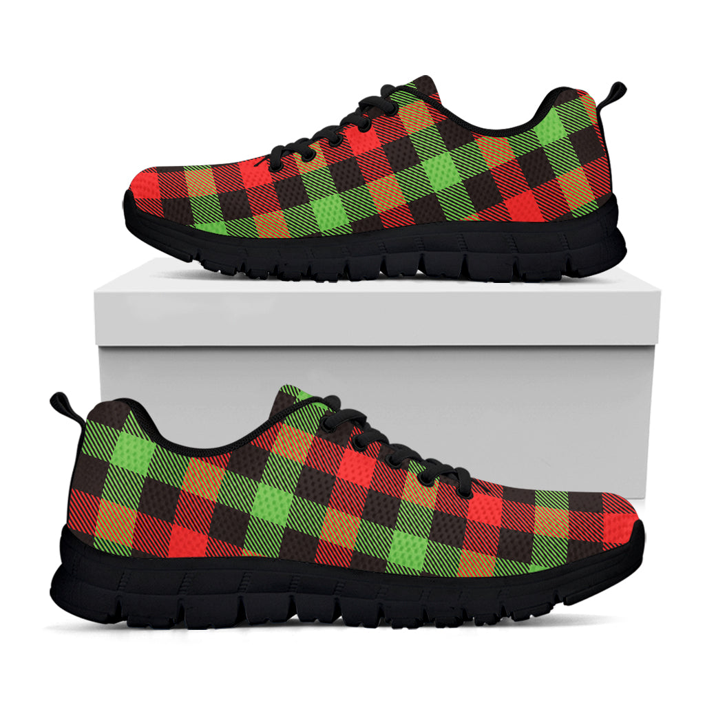 Green Red And Black Buffalo Plaid Print Black Sneakers