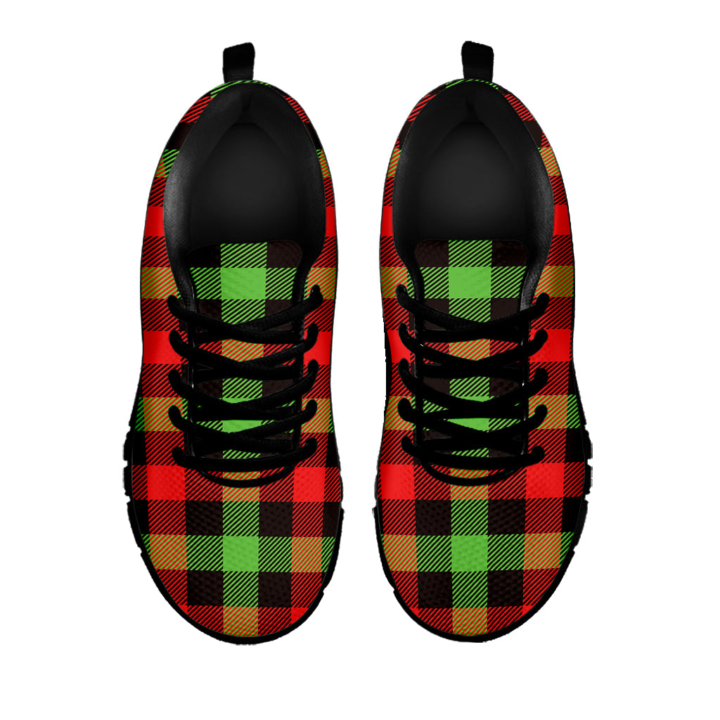 Green Red And Black Buffalo Plaid Print Black Sneakers