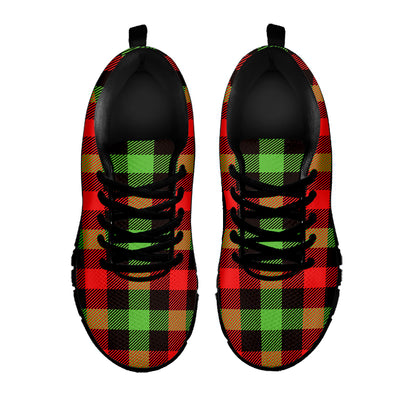 Green Red And Black Buffalo Plaid Print Black Sneakers