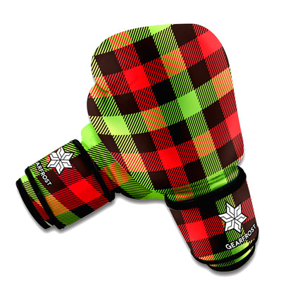 Green Red And Black Buffalo Plaid Print Boxing Gloves