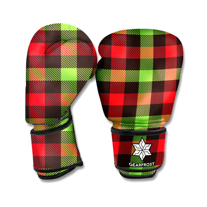 Green Red And Black Buffalo Plaid Print Boxing Gloves