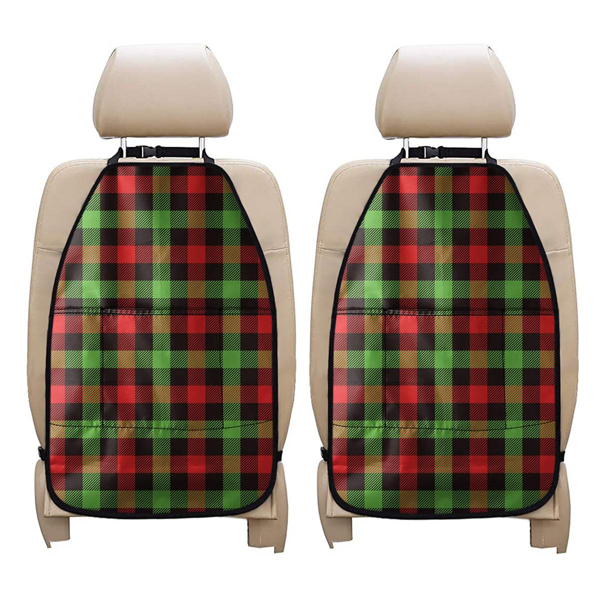 Green Red And Black Buffalo Plaid Print Car Seat Organizers