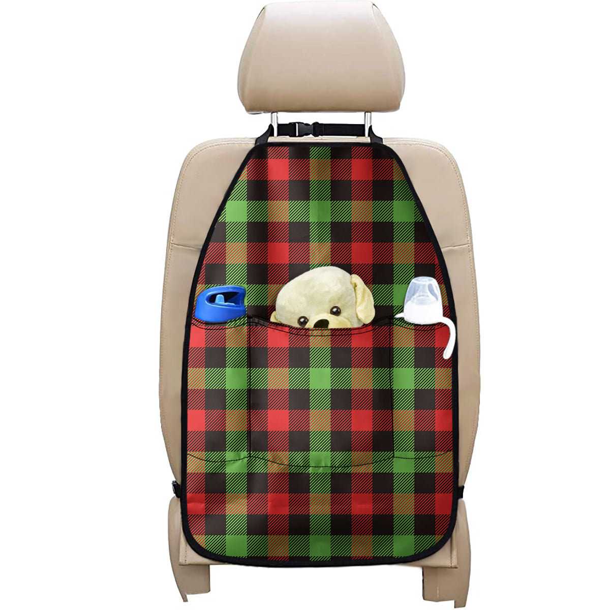 Green Red And Black Buffalo Plaid Print Car Seat Organizers
