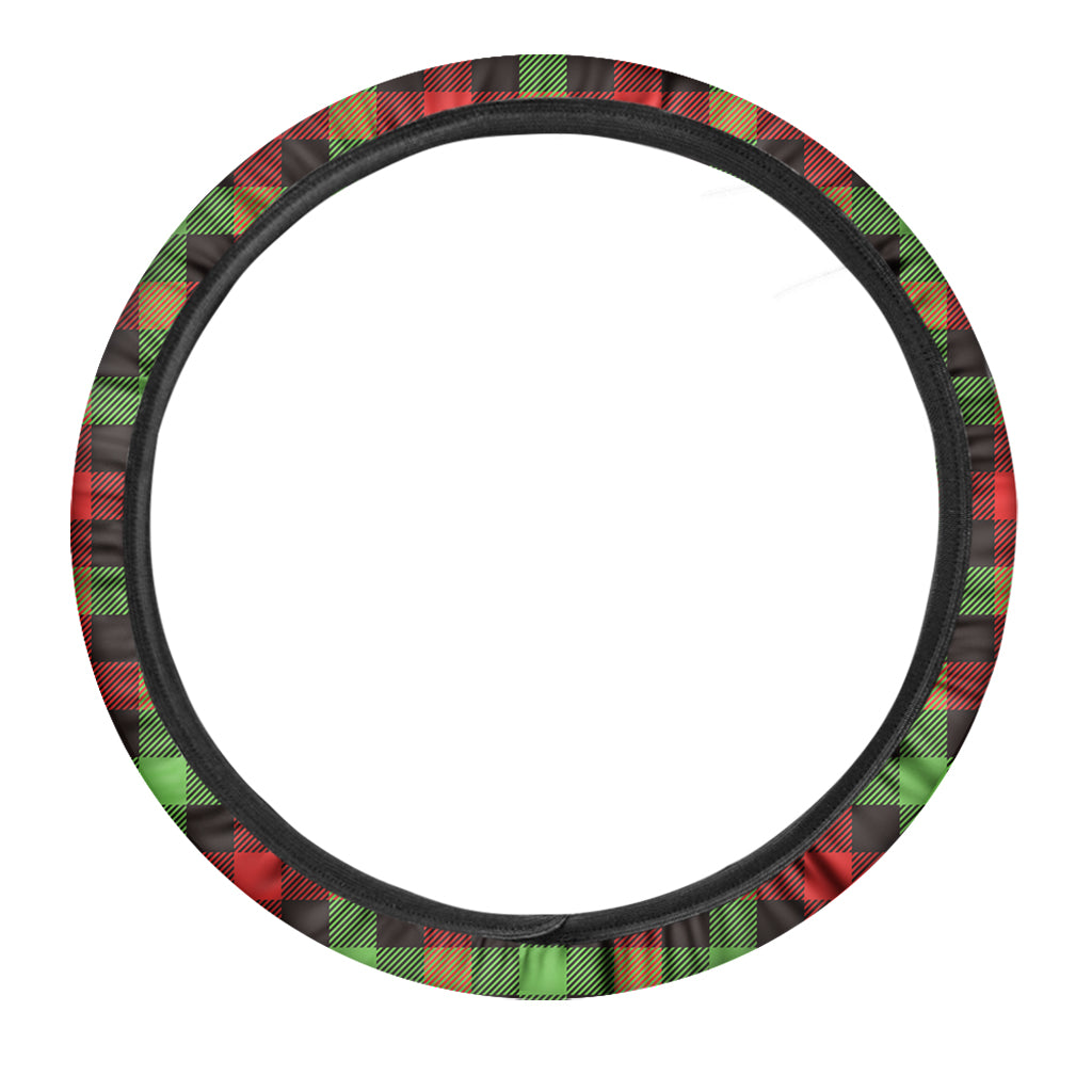 Green Red And Black Buffalo Plaid Print Car Steering Wheel Cover