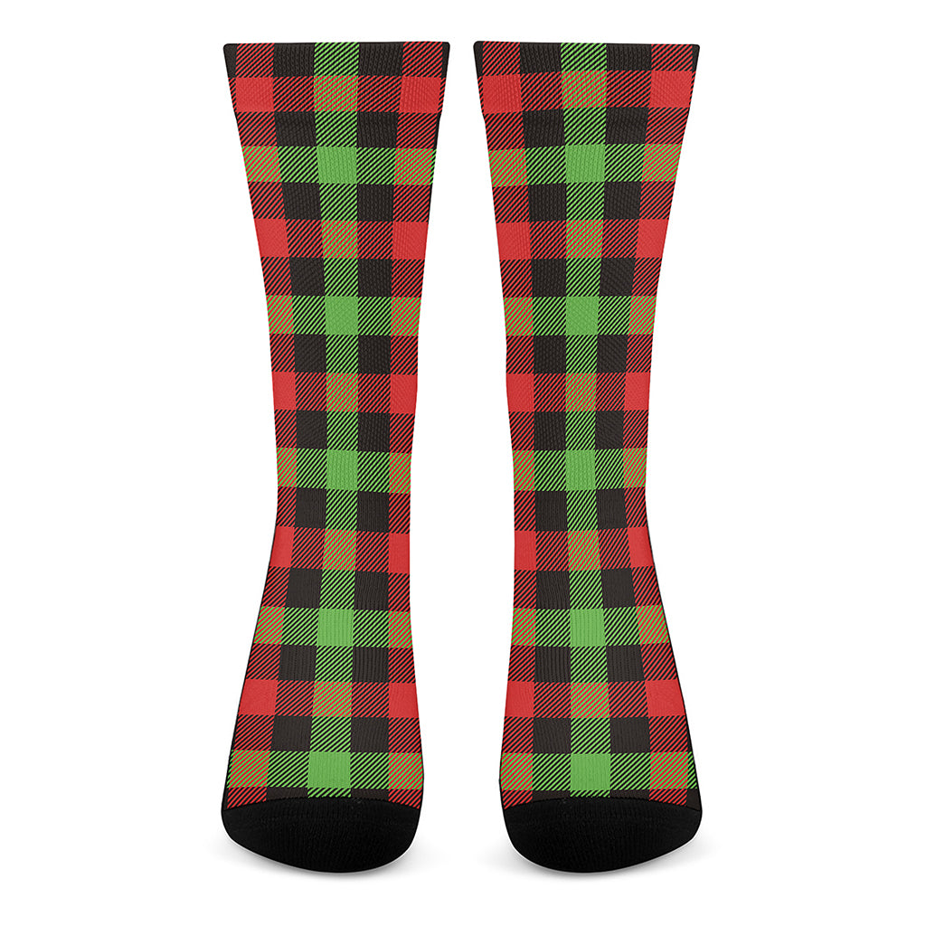 Green Red And Black Buffalo Plaid Print Crew Socks