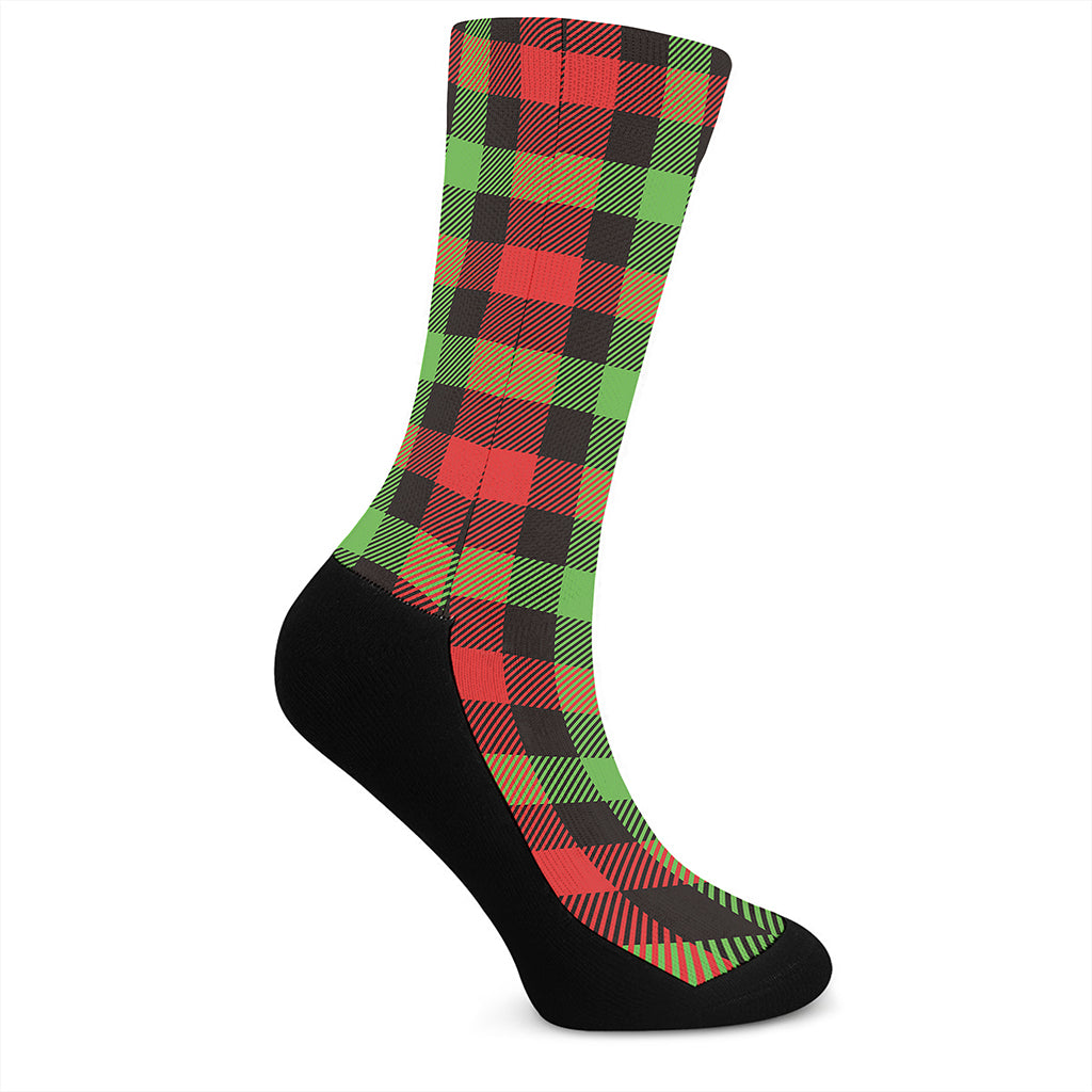 Green Red And Black Buffalo Plaid Print Crew Socks