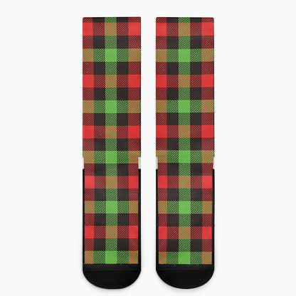 Green Red And Black Buffalo Plaid Print Crew Socks