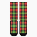 Green Red And Black Buffalo Plaid Print Crew Socks