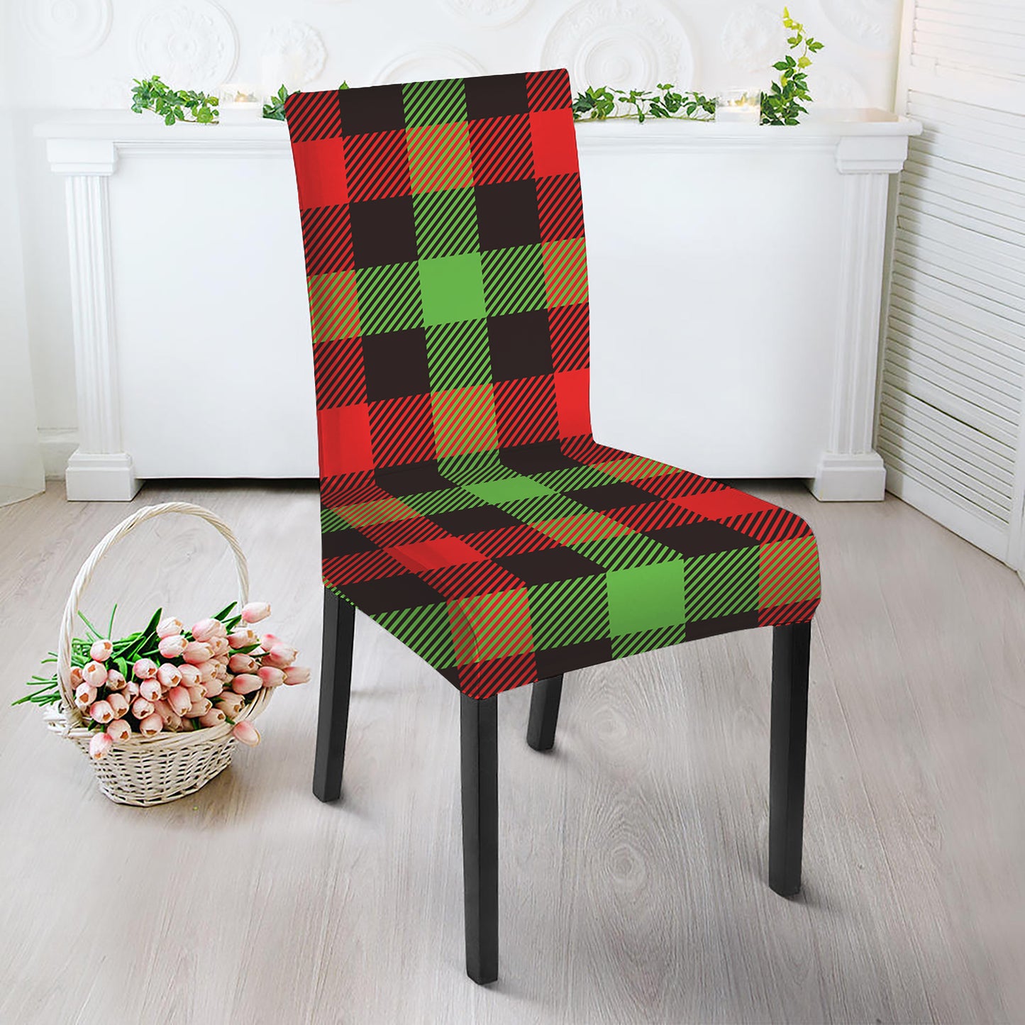 Green Red And Black Buffalo Plaid Print Dining Chair Slipcover