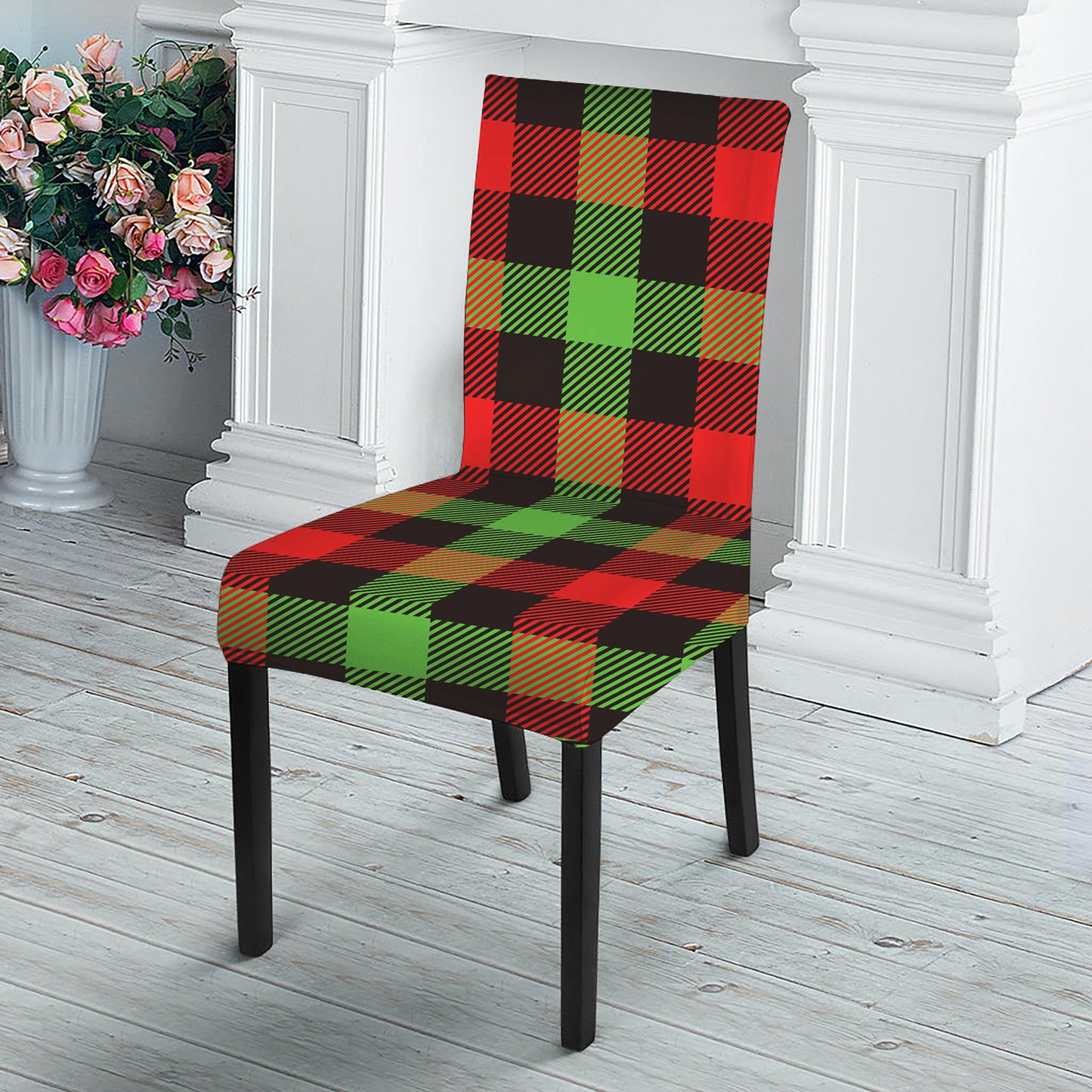 Green Red And Black Buffalo Plaid Print Dining Chair Slipcover