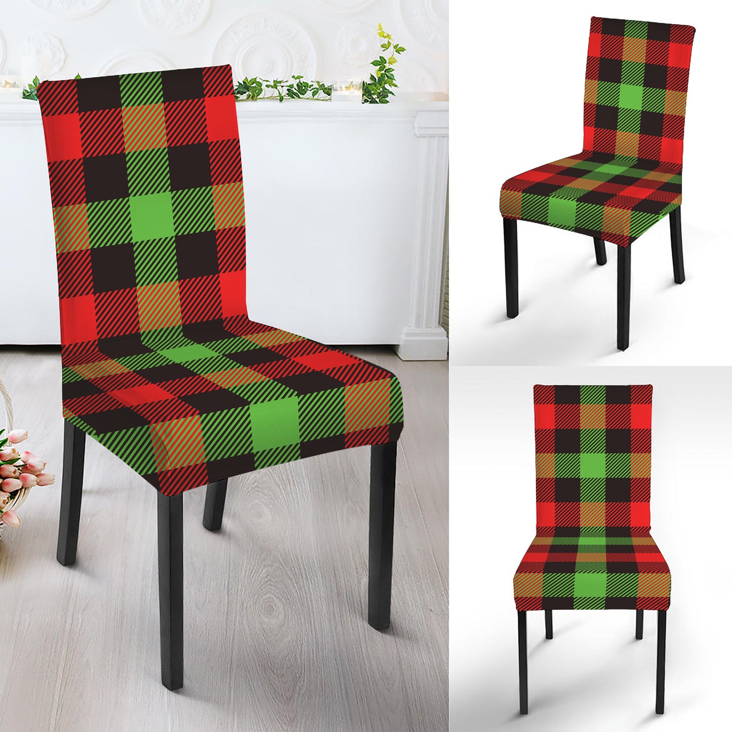 Green Red And Black Buffalo Plaid Print Dining Chair Slipcover