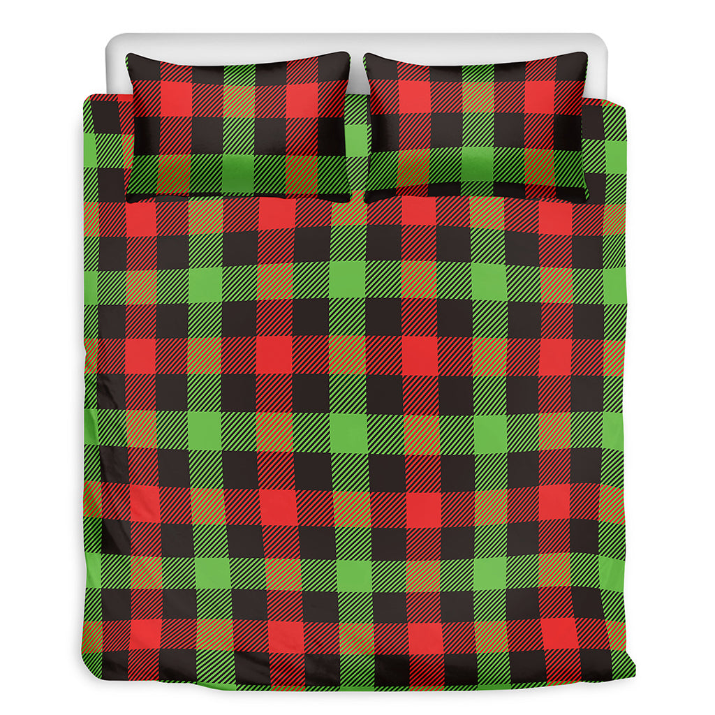 Green Red And Black Buffalo Plaid Print Duvet Cover Bedding Set