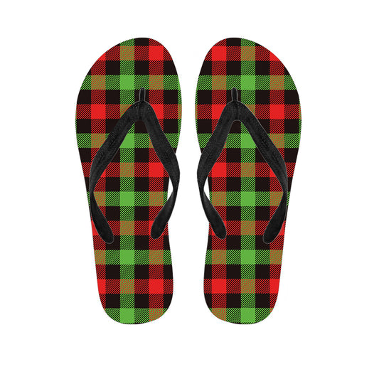 Green Red And Black Buffalo Plaid Print Flip Flops