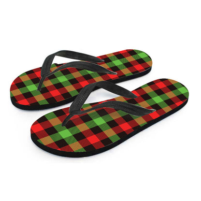 Green Red And Black Buffalo Plaid Print Flip Flops