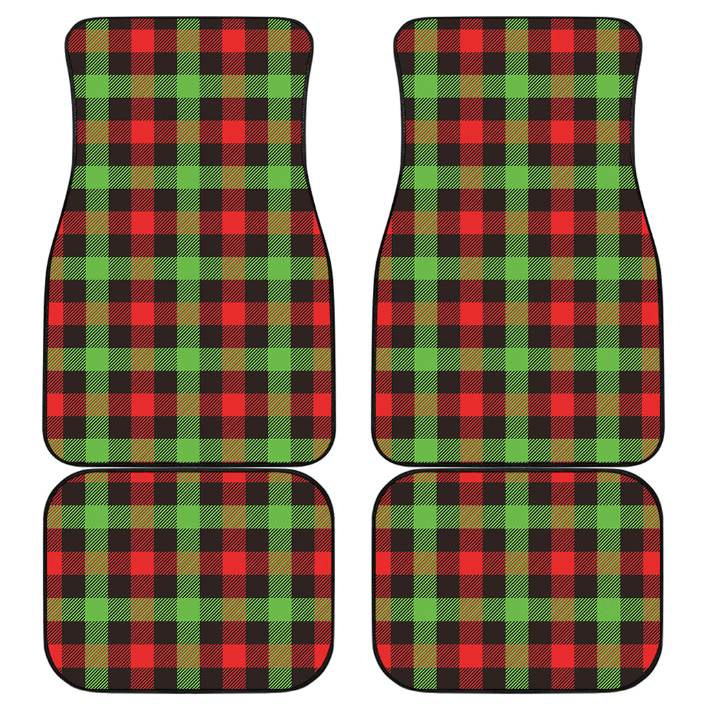 Green Red And Black Buffalo Plaid Print Front and Back Car Floor Mats