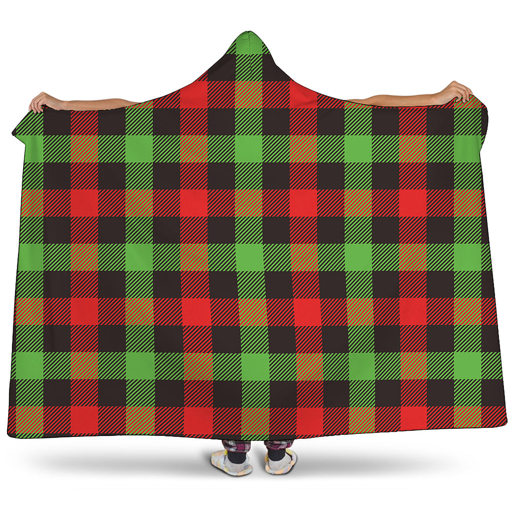 Green Red And Black Buffalo Plaid Print Hooded Blanket