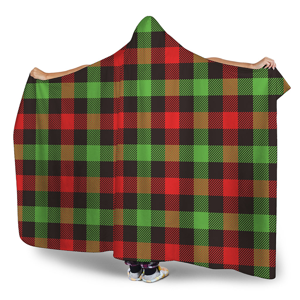 Green Red And Black Buffalo Plaid Print Hooded Blanket
