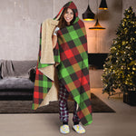 Green Red And Black Buffalo Plaid Print Hooded Blanket
