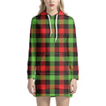 Green Red And Black Buffalo Plaid Print Pullover Hoodie Dress