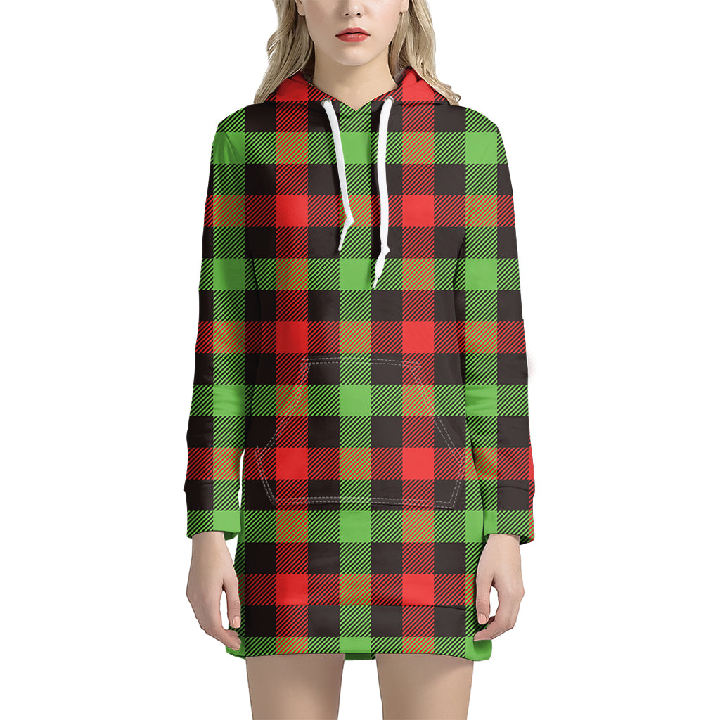 Green Red And Black Buffalo Plaid Print Hoodie Dress