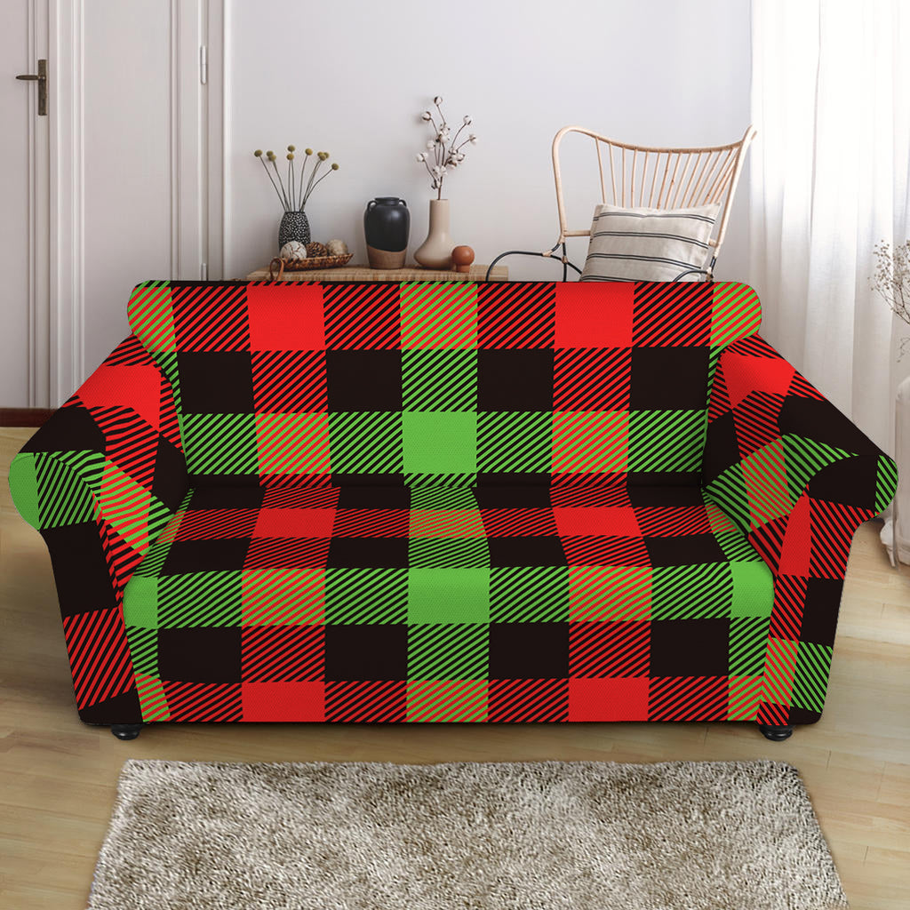 Green Red And Black Buffalo Plaid Print Loveseat Slipcover