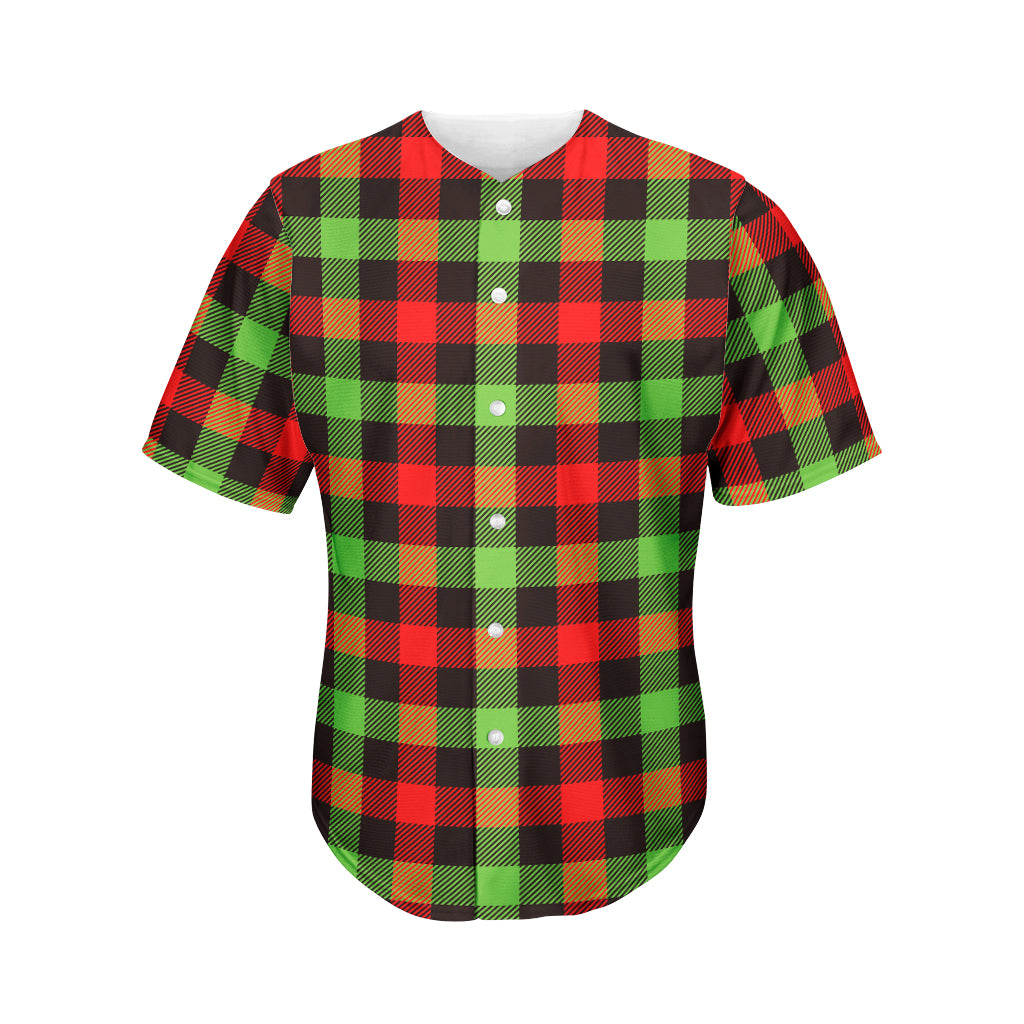 Green Red And Black Buffalo Plaid Print Men's Baseball Jersey