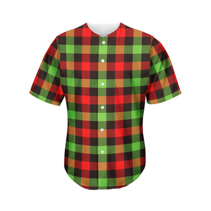 Green Red And Black Buffalo Plaid Print Men's Baseball Jersey