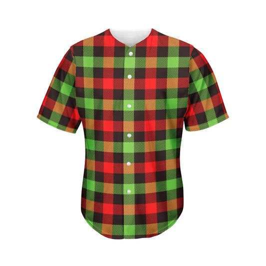 Green Red And Black Buffalo Plaid Print Men's Baseball Jersey