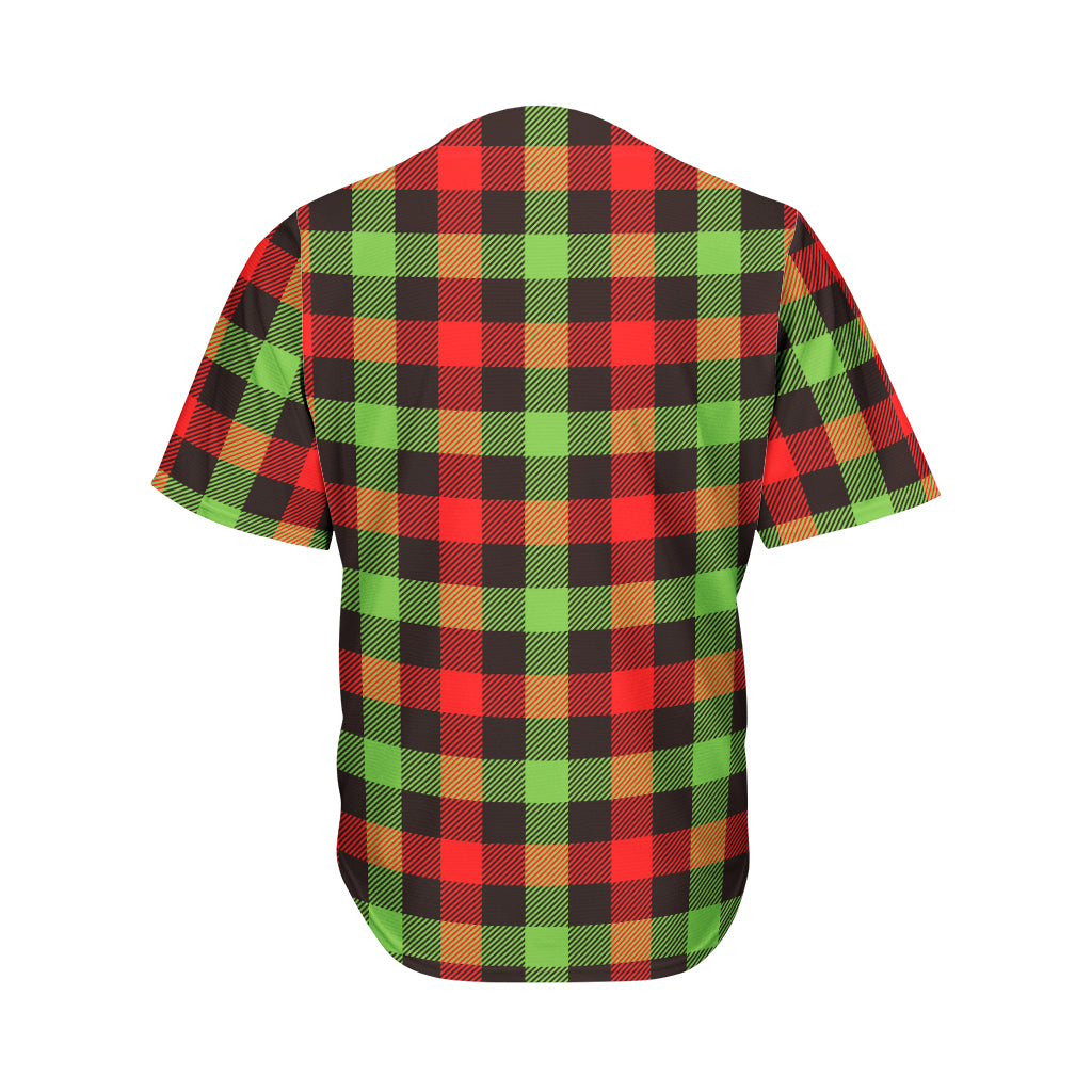 Green Red And Black Buffalo Plaid Print Men's Baseball Jersey