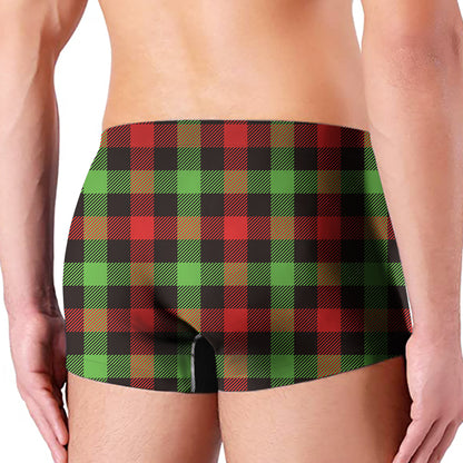 Green Red And Black Buffalo Plaid Print Men's Boxer Briefs