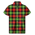 Green Red And Black Buffalo Plaid Print Men's Short Sleeve Shirt