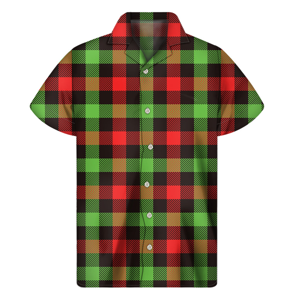 Green Red And Black Buffalo Plaid Print Men's Short Sleeve Shirt
