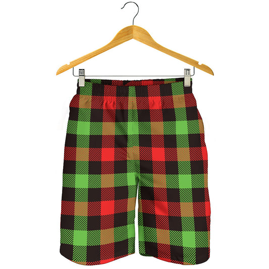 Green Red And Black Buffalo Plaid Print Men's Shorts