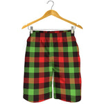 Green Red And Black Buffalo Plaid Print Men's Shorts