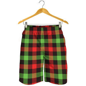 Green Red And Black Buffalo Plaid Print Men's Shorts